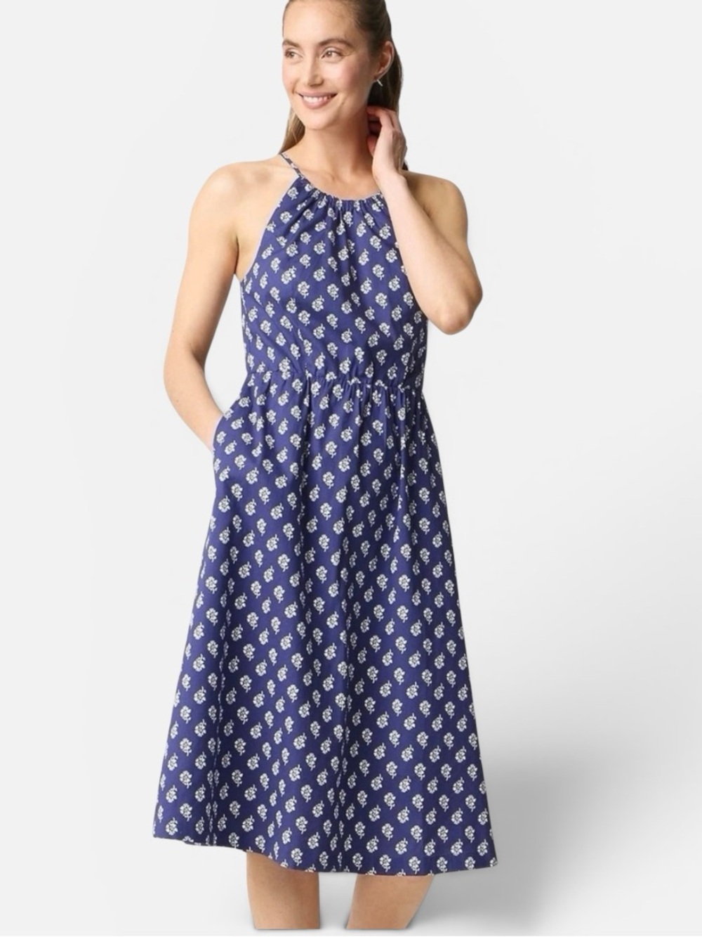 NWOT J. Crew Perfect Cotton Blend Blue Halter Floral Midi Dress - Size 8